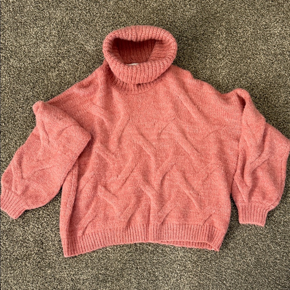 She + Sky Soft Pink Cowl Neck Sweater